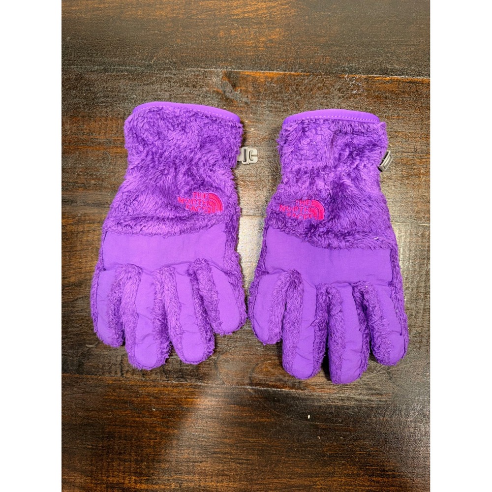 The North Face Kids Purple‎ Fuzzy Fleece Gloves with Pink Logo Size M